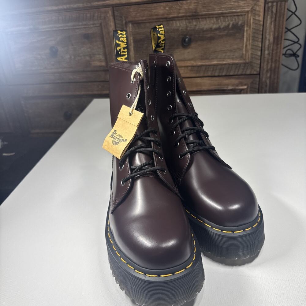 Dr. Martens Jadon Burgundy Smooth Leather Platform Boots US Men 11 Women 12 New - Picture 6 of 13